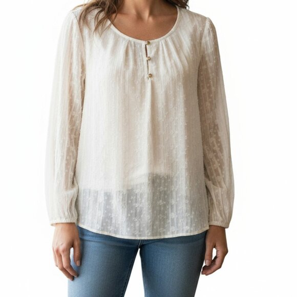 LIZ CLAIBORNE Ivory Pullover Long Sleeve Blouse with Camisole - Size L - NWT - Picture 1 of 13